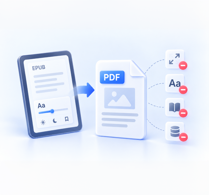 EPUB reading features that change after converting to PDF