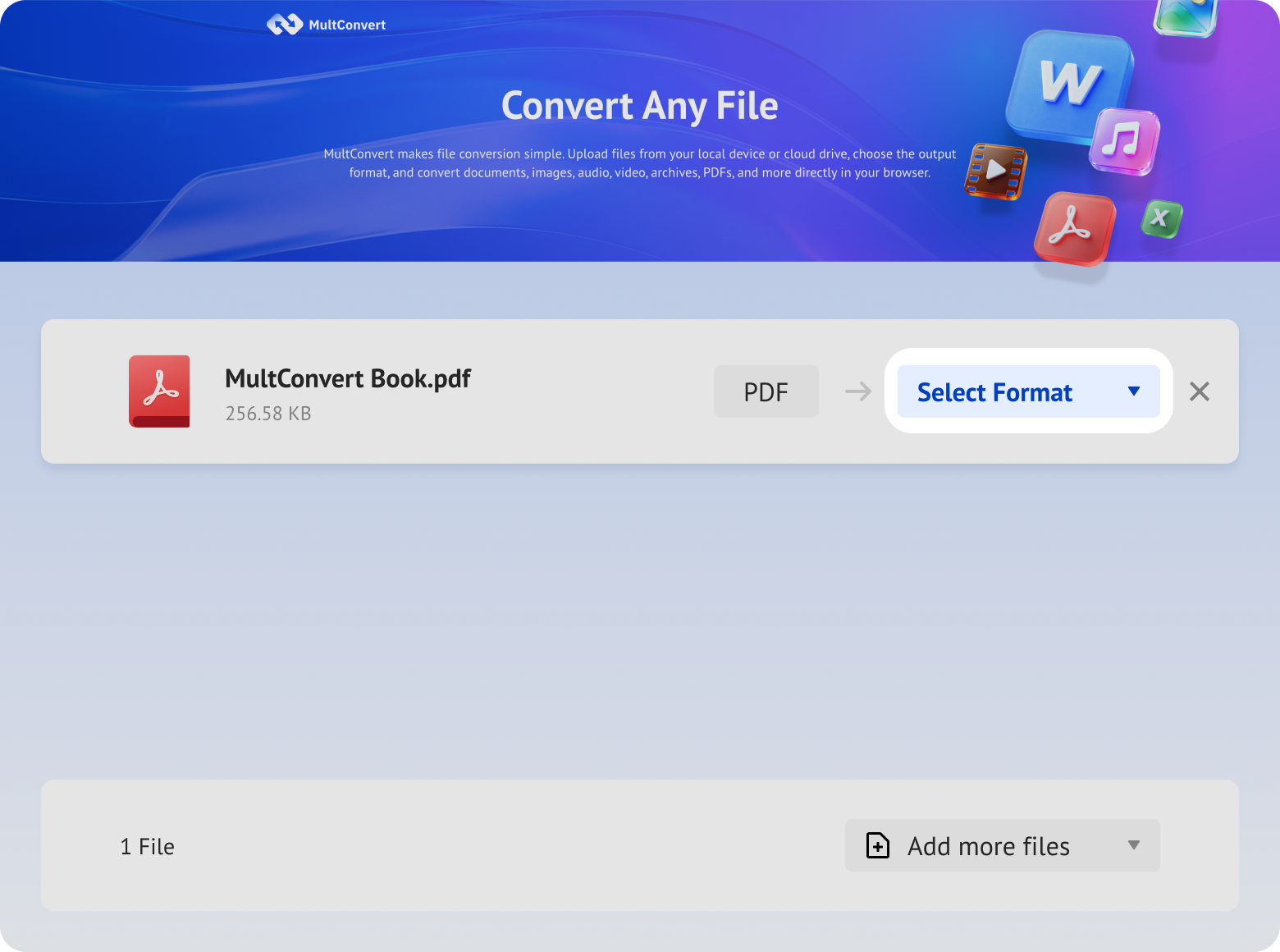 Upload PDF files to MultConvert