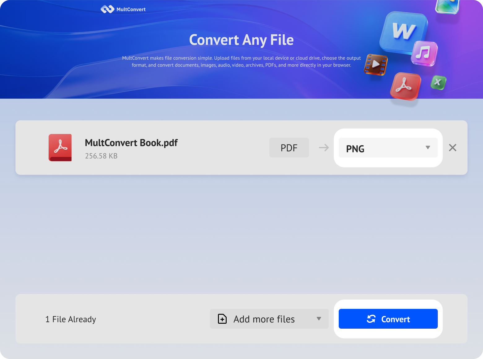Select PNG as the target format in MultConvert