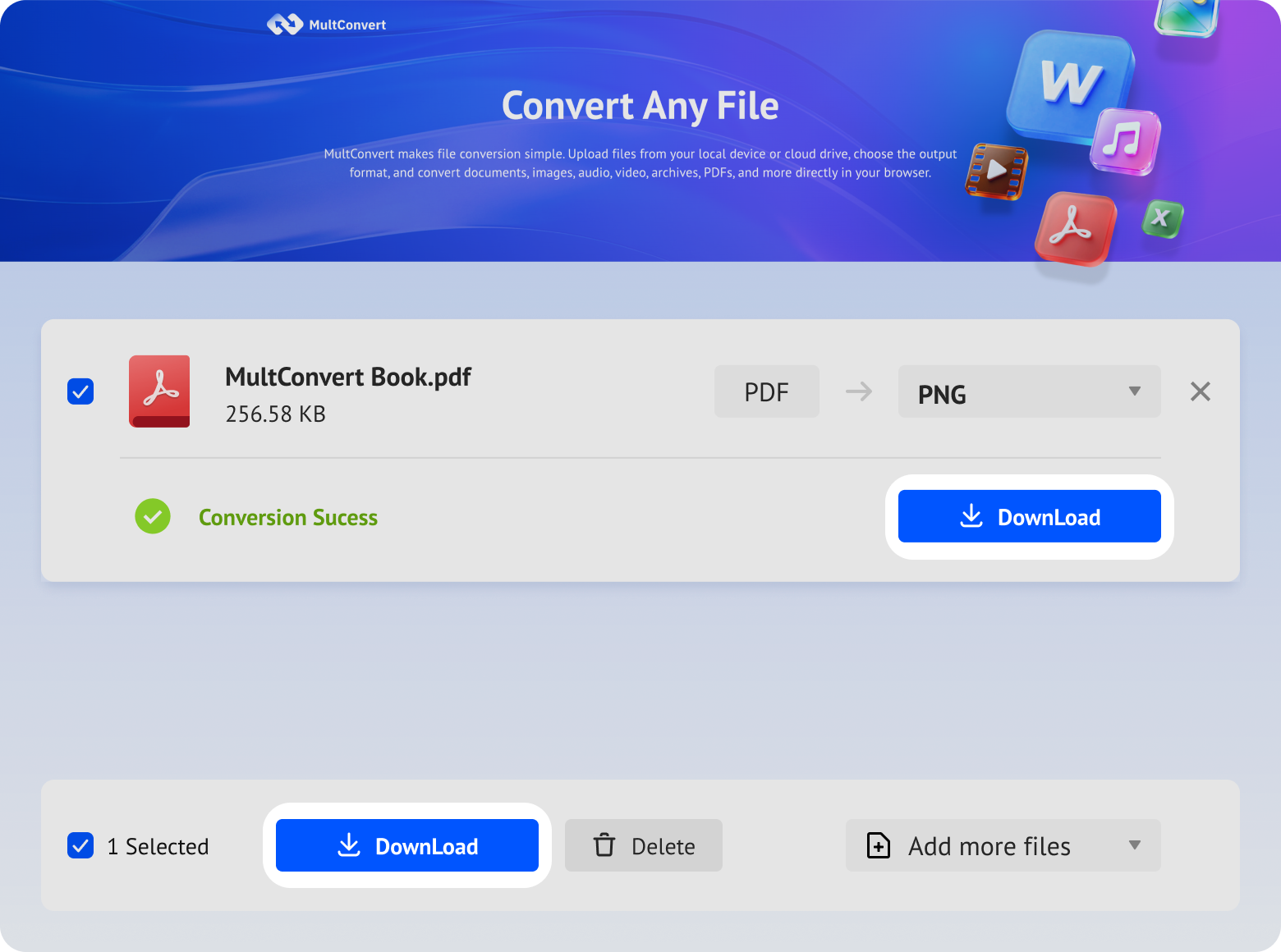 Download converted PNG files from MultConvert