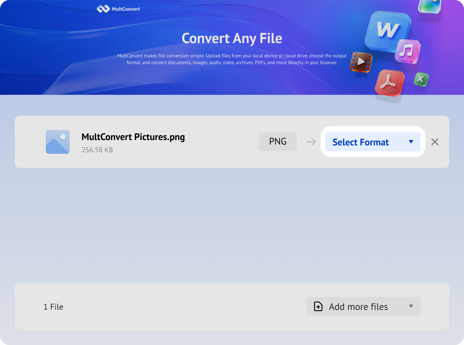 Upload PNG files to MultConvert