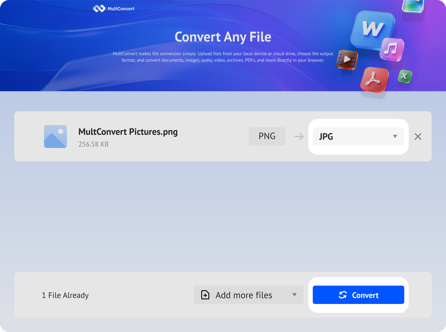 Select JPG as the output format in MultConvert