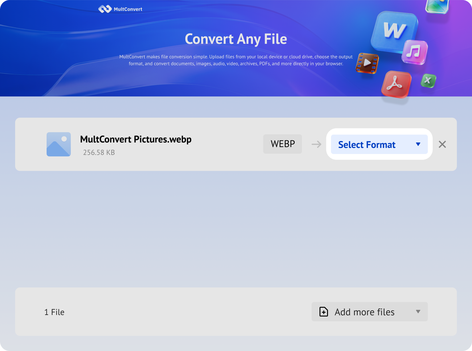 Upload WebP files to MultConvert
