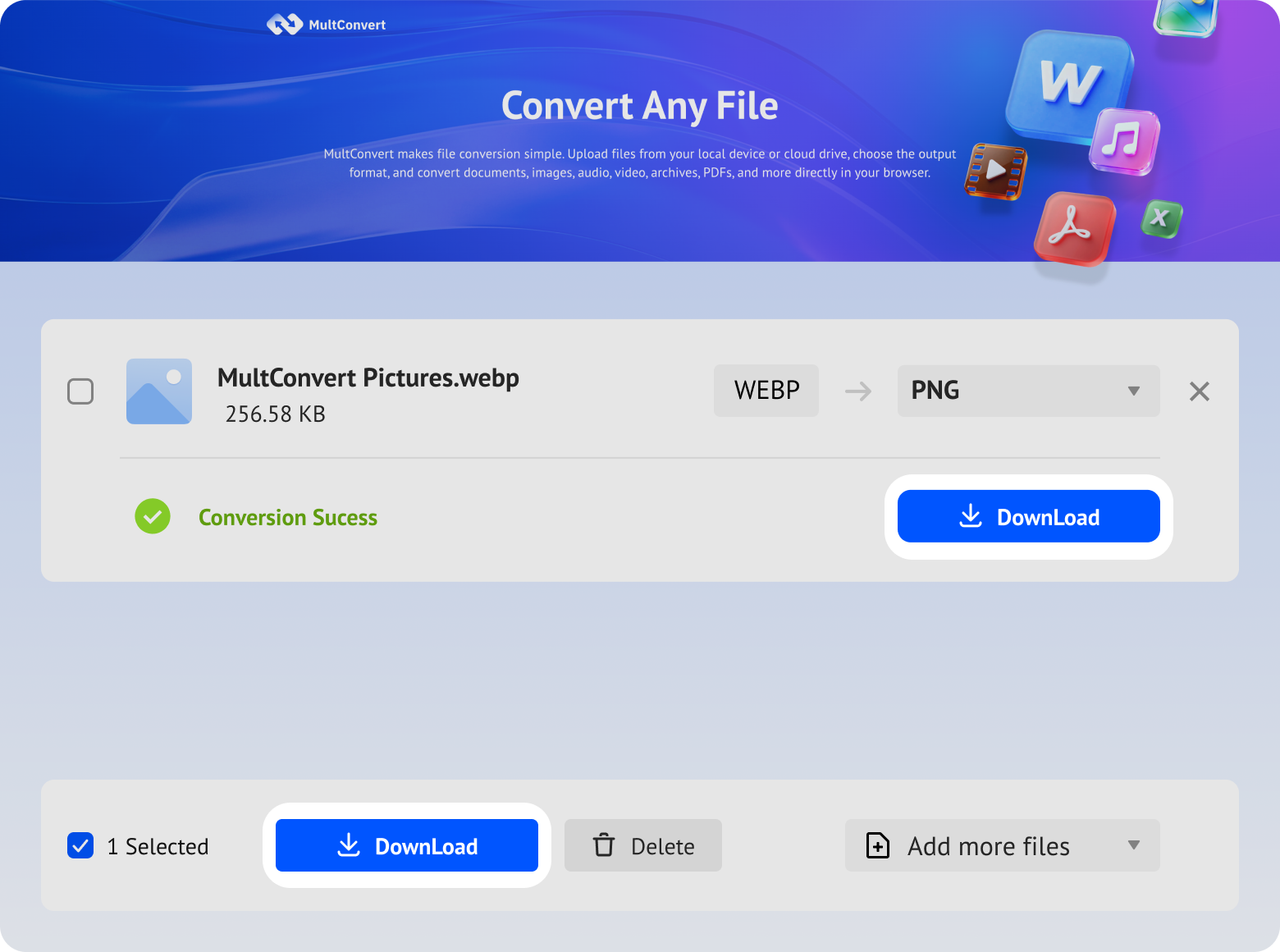 Download converted PNG files from MultConvert