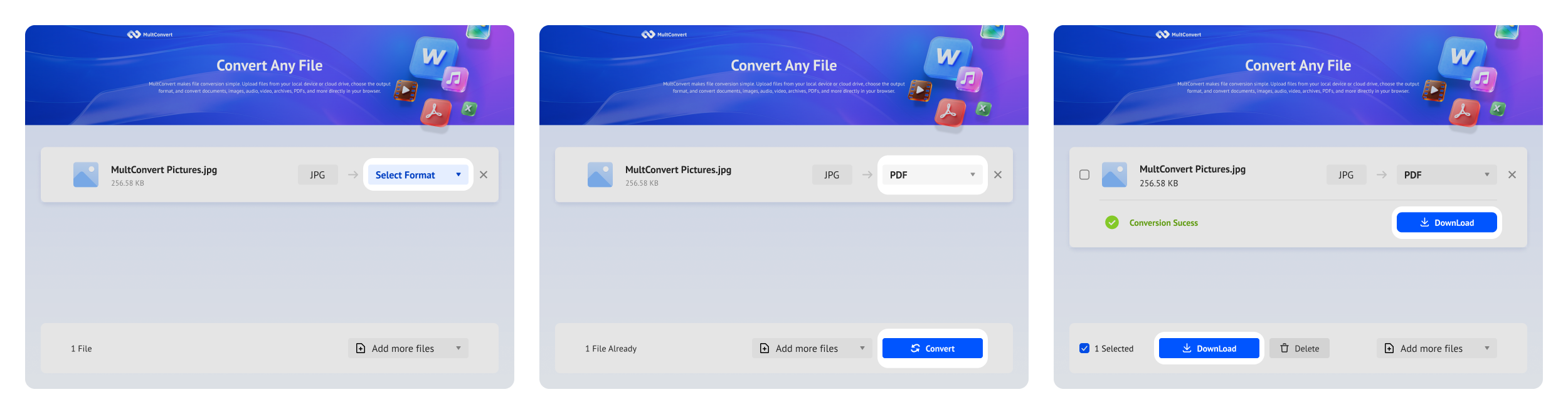 JPG to PDF conversion screen